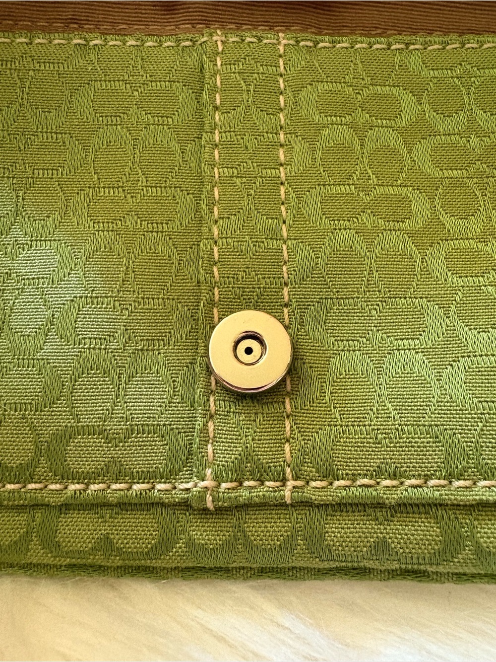 VINTAGE COACH Y2K GREEN SIGNATURE C SOHO JACQUARD AND LEATHER WRISTLET & KEYFOB - Picture 11 of 14